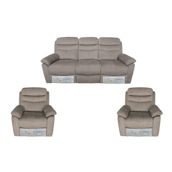 Set Canapea 3 locuri cu 2 reclinere manuale si 2 fotolii cu reclinere manuale, Mobila Domnel, Md.9939, stofa bej 73 Paramount Set Canapea 3 locuri cu 2 reclinere manuale si 2 fotolii cu reclinere manuale, Mobila Domnel, Md.9939, stofa bej 73 Paramount