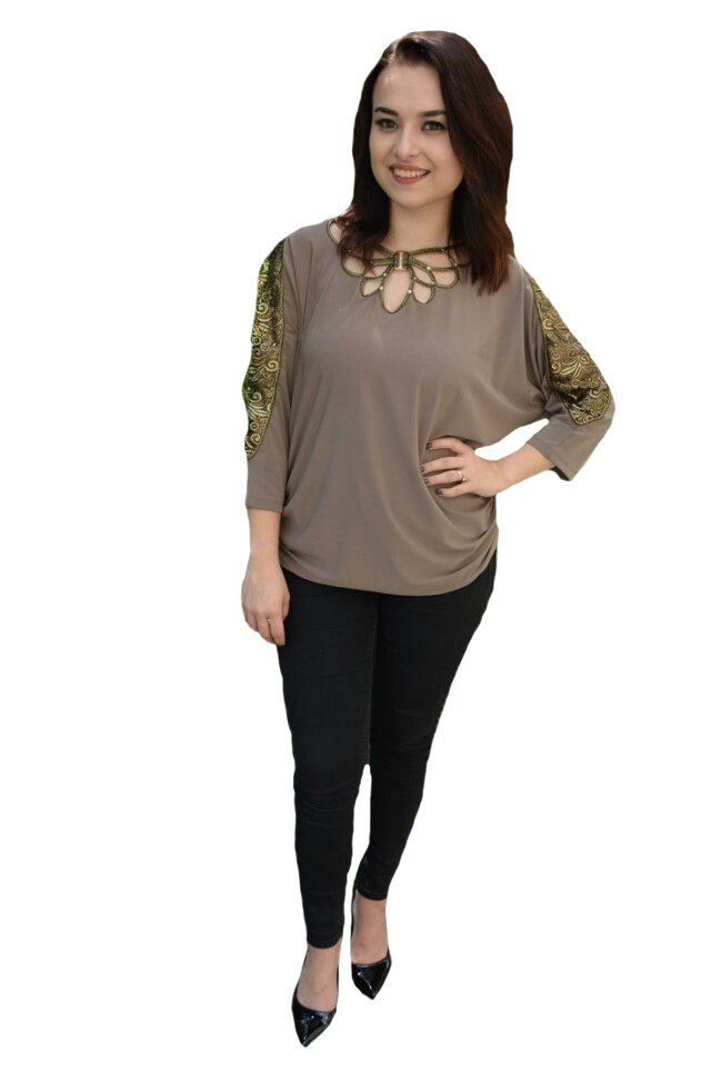 Bluza eleganta Belladonna,design cu dantela la maneci,D&J Exclussive, Bej