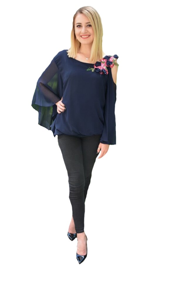 Bluza Divine,decupaj la nivelul umerilor,D&J Exclussive, Albastru marin