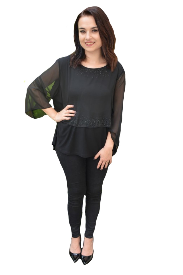 Bluza eleganta Silvia,aplicatii de strasuri pe voal,D&J Exclussive, Negru