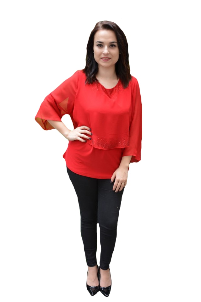 Bluza eleganta Silvia,aplicatii de strasuri pe voal,D&J Exclussive, Rosu