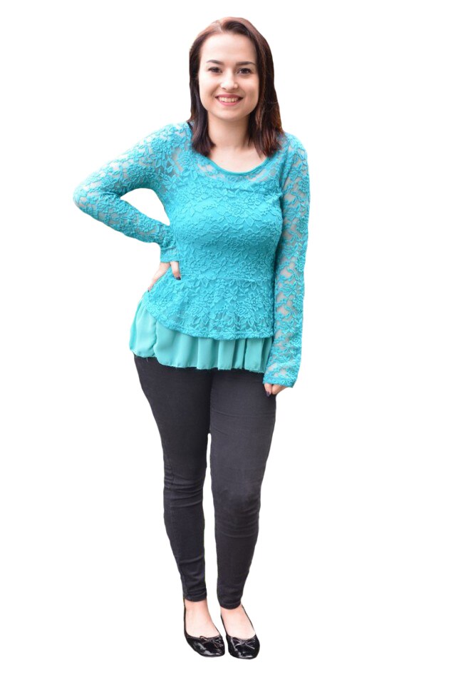 Bluza de ocazie Kali din dantela, D&J Exclussive, Turcoaz