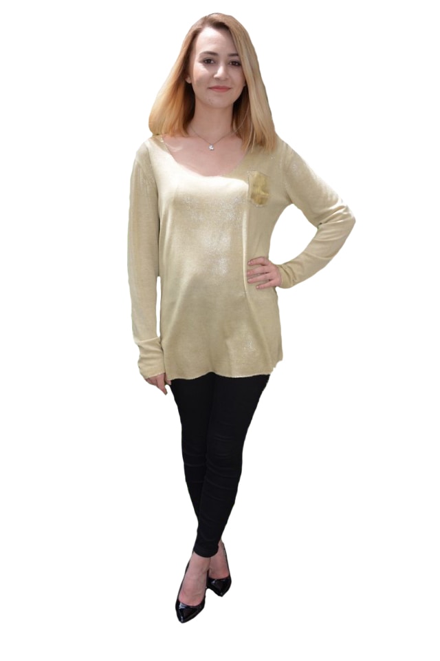 Bluza casual, cu sclipici auriu, D&J Exclussive, Bej