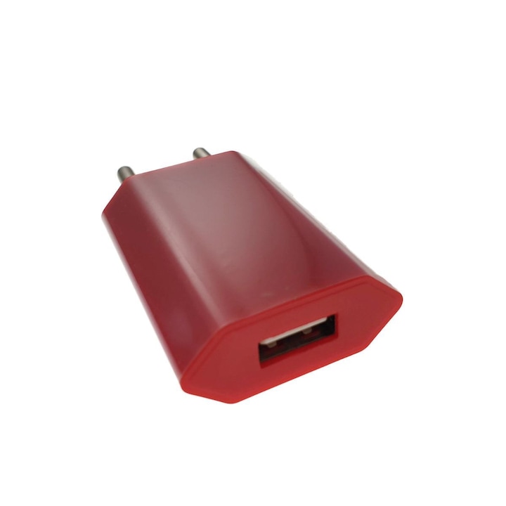 Стенно зарядно, USB захранващ адаптер, 1000 mA, червено
