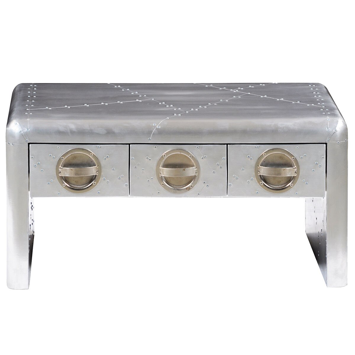 Masuta de cafea tip aeronava, cu 3 sertare, vidaXL, Aluminiu, Argintiu, 80 x 50 x 40 cm