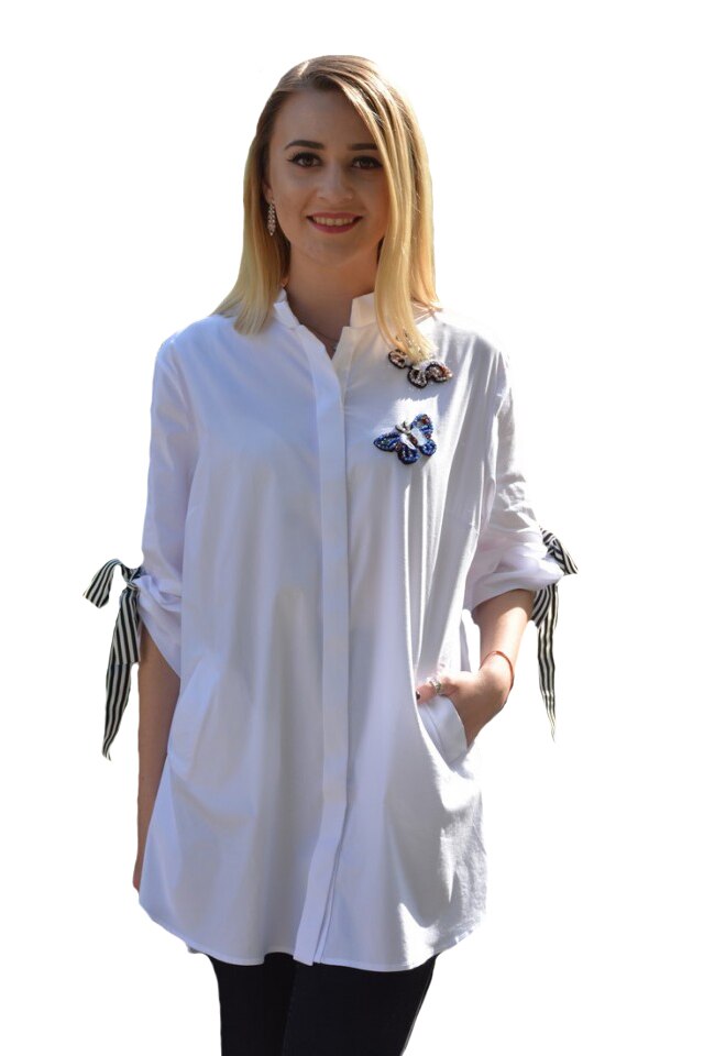 Camasa office Emersyn,aplicatii de margele si strasuri,D&J Exclussive, Alb