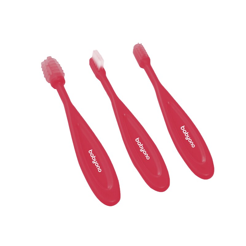 Set 3 periute pentru dinti si gingii 3 luni+ BabyOno 550, Rosu