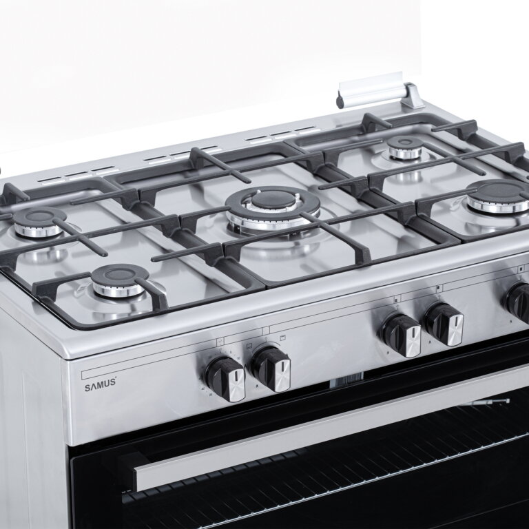 Aragaz Samus SM950AGRXS, 90x60 cm, 5 arzatoare, WOK, aprindere electrica