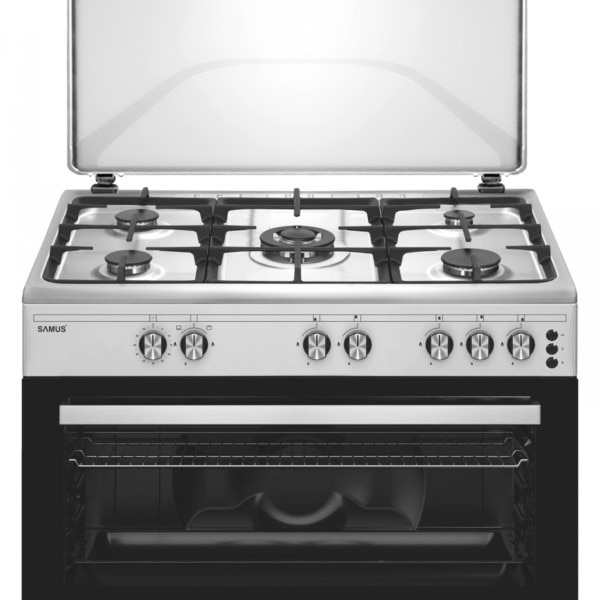 Aragaz Samus SM950AGRXS, 90x60 cm, 5 arzatoare, WOK, aprindere electrica