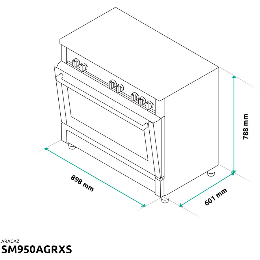 Aragaz Samus SM950AGRXS, 90x60 cm, 5 arzatoare, WOK, aprindere electrica