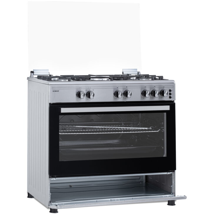 Aragaz Samus SM950AGRXS, 90x60 cm, 5 arzatoare, WOK, aprindere electrica