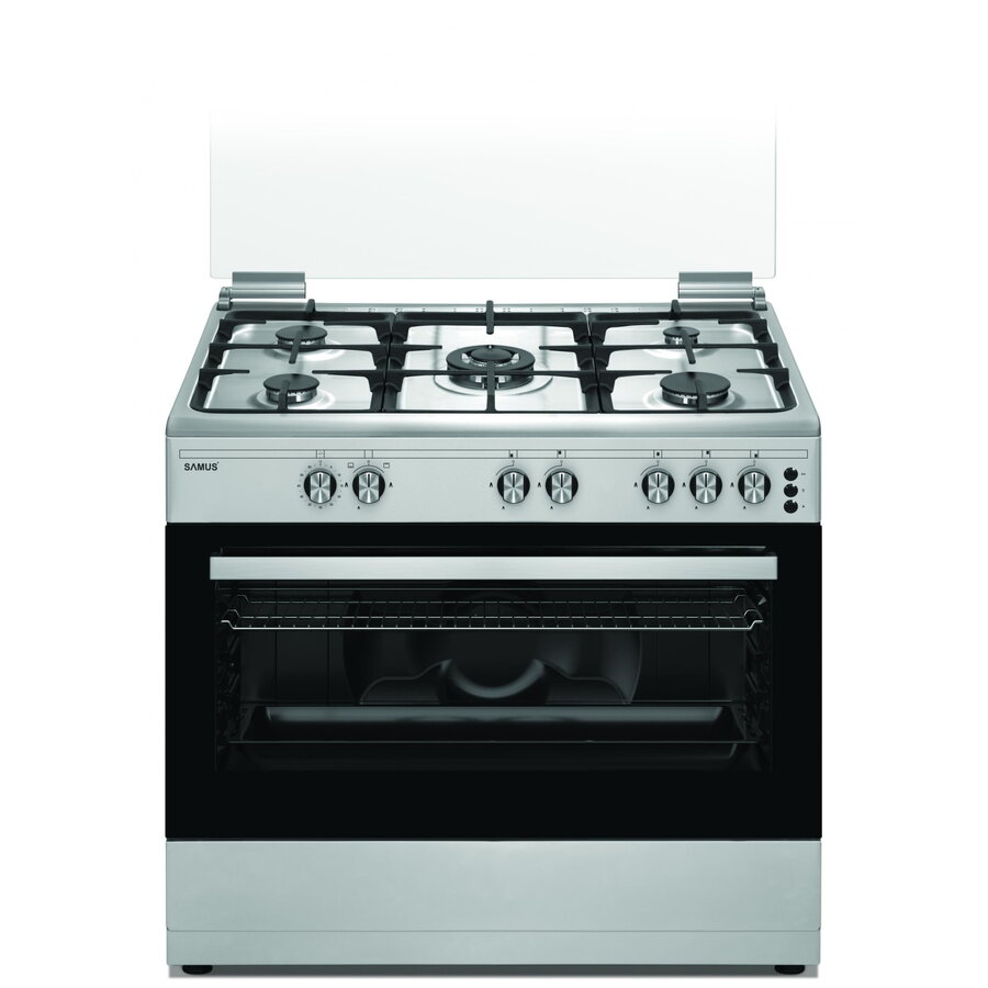 Aragaz Samus SM950AGRXS, 90x60 cm, 5 arzatoare, WOK, aprindere electrica