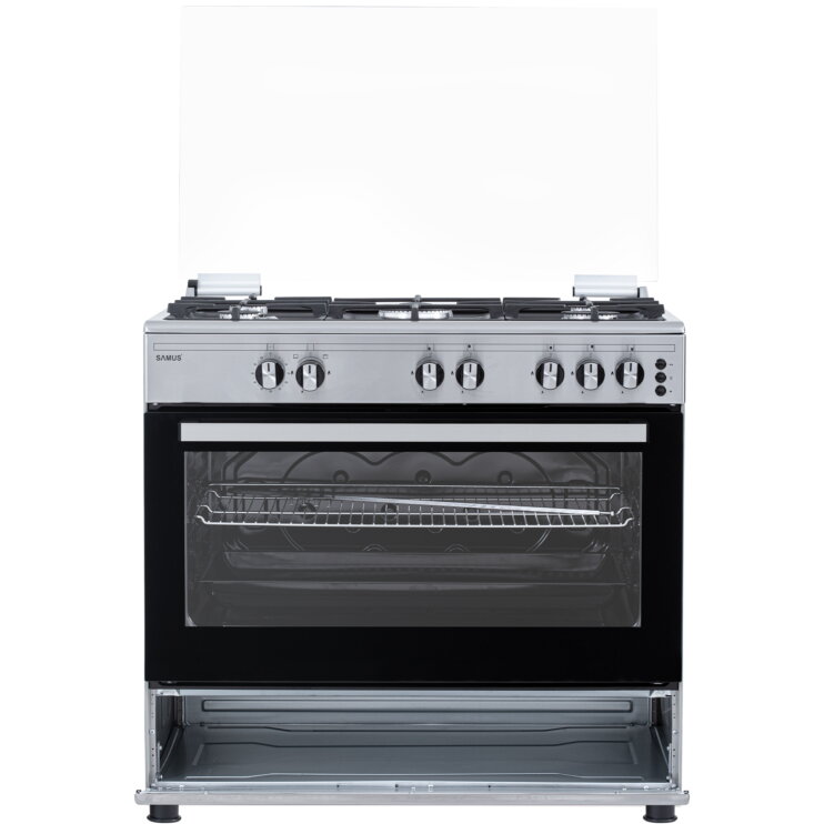 Aragaz Samus SM950AGRXS, 90x60 cm, 5 arzatoare, WOK, aprindere electrica