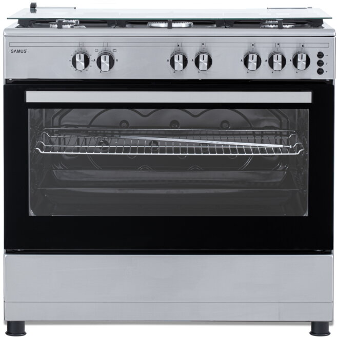 Aragaz Samus SM950AGRXS, 90x60 cm, 5 arzatoare, WOK, aprindere electrica