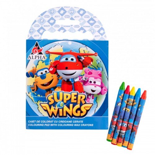 Caiet de colorat cu creioane cerate Super Wings