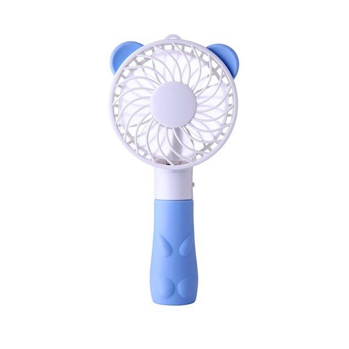 Преносим мини вентилатор с мечешки уши, 4,5 W, USB, батерия в комплекта, син