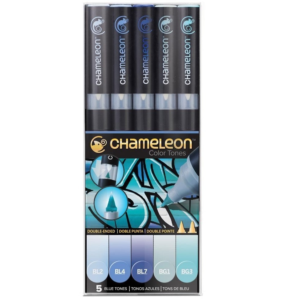 Markere CHAMELEON cu schimbare tonalitate 5 buc / set blue tones