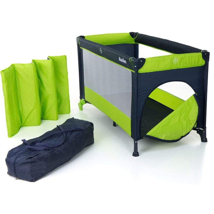 Patut Turistic pliabil Ideal Travel, ideal pentru calatorii dar si patut traditional, design solid si elastic, constructie solida in 7 puncte, material premium, saltea moale si pliabila, geanta transport inclusa culoare Verde