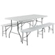 Set berarie Timeless Tools cu 2 banci si masa pliabila, Pentru terasa, gradina, Cadru metalic, Sarcina maxima 250 kg, 181 x 70 x 74 cm, Alb