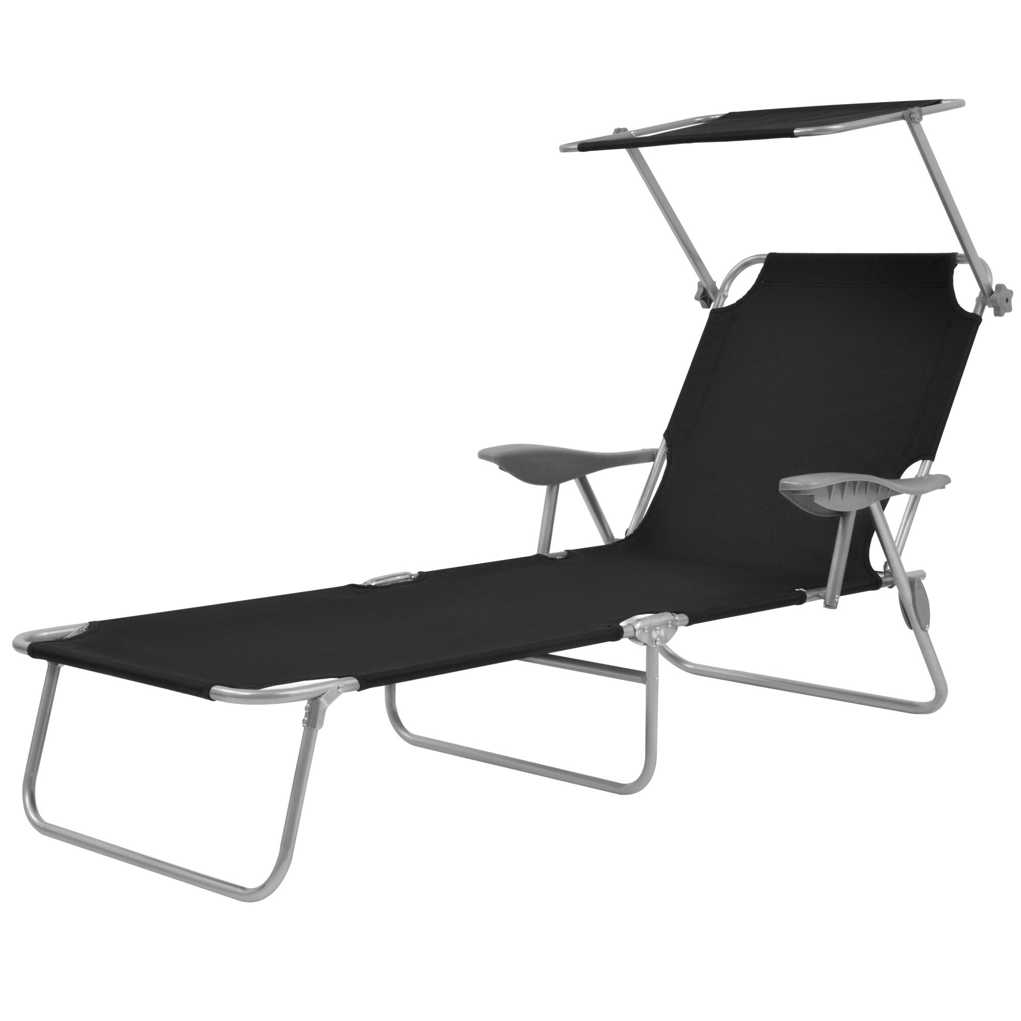 Sezlong de exterior cu paravan reglabil, vidaXL, Tesatura, Negru, 58 x 189 x 27 cm