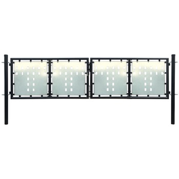 Poarta dubla pentru gard, vidaXL, Otel acoperit cu pulbere impotriva coroziunii, 300 x 125 cm, Negru Poarta dubla pentru gard, vidaXL, Otel acoperit cu pulbere impotriva coroziunii, 300 x 125 cm, Negru
