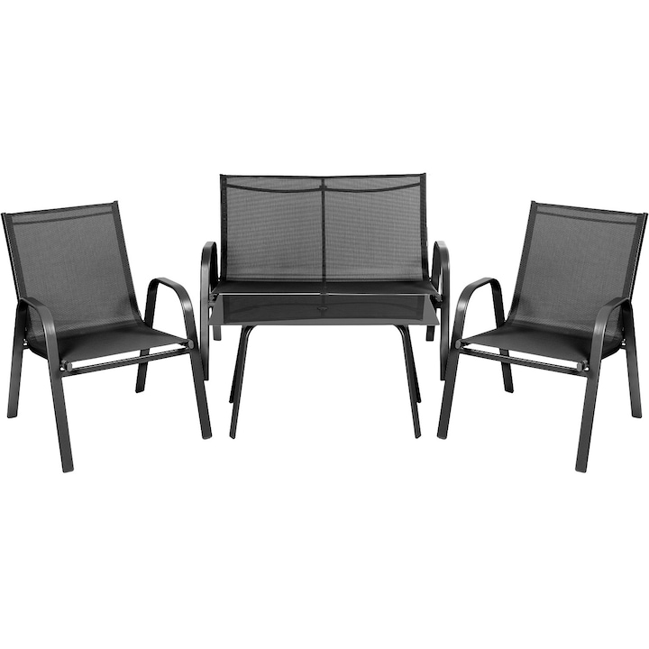 Комплект градински мебели EGO Vegas Black Garden и Terrace, състоящ се от 2 стола, 1 маса и 1 двуместен диван, Черен