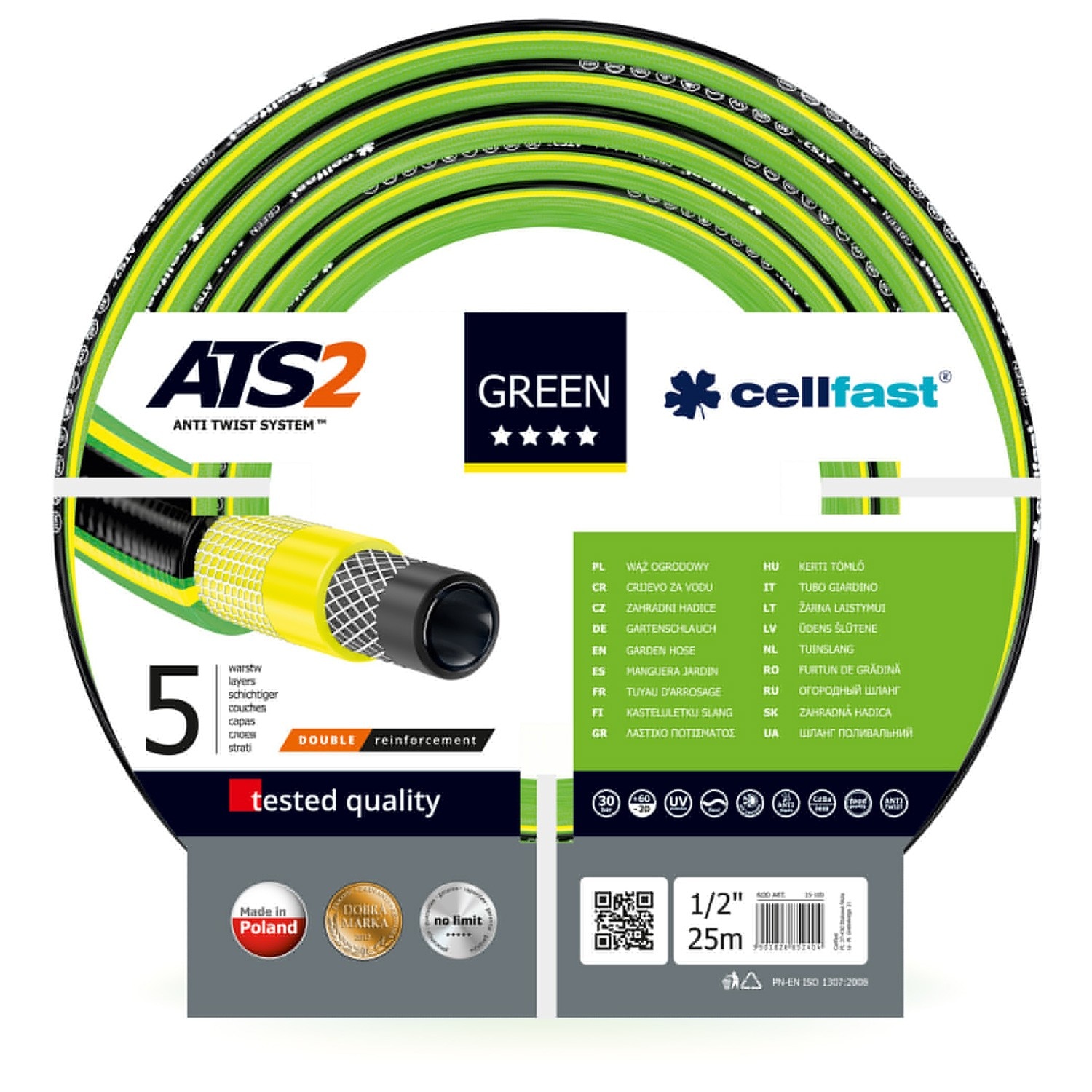 Furtun de gradina, pentru apa, Garden ATS, 12.5 mm, rola 25 m, culoare verde