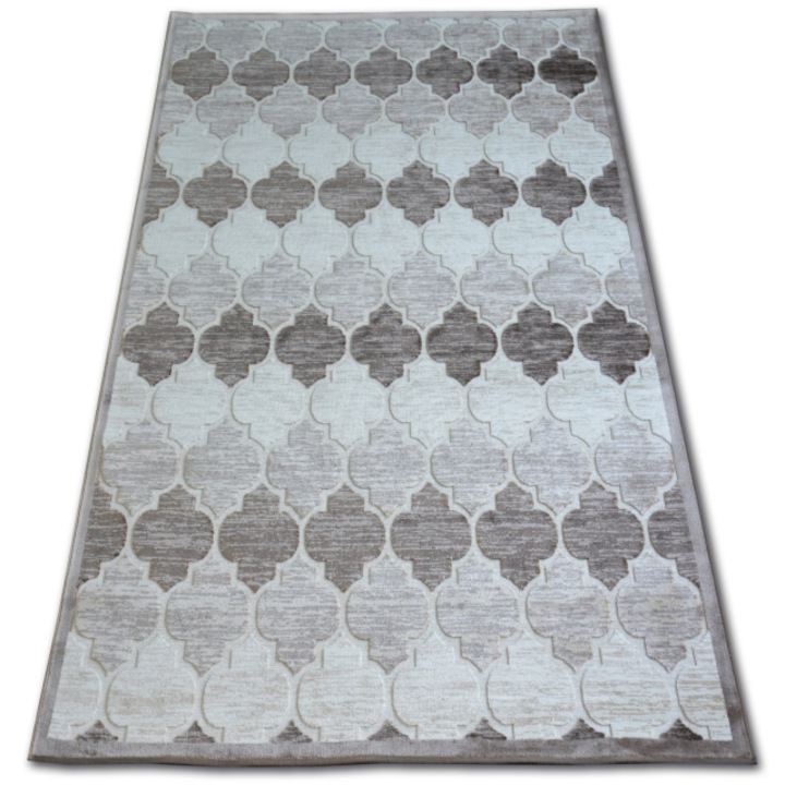 Dywany Łuszczów Akril yazz szőnyeg 3766 d.bézs/barna lóhere marokkói trellis, 133x190 cm