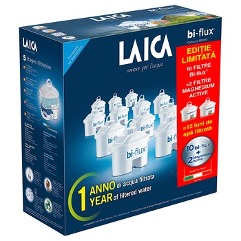 Pachet 10 cartuse filtrante Laica Bi-flux + 2 cartuse Magnesium Active Pachet 10 cartuse filtrante Laica Bi-flux + 2 cartuse Magnesium Active