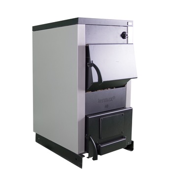 Centrala cu lemn si optiune arzator peleti, de 30kw, Termax, gri/negru Centrala cu lemn si optiune arzator peleti, de 30kw, Termax, gri/negru