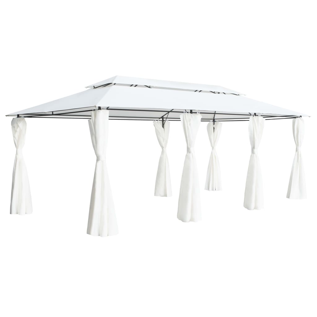 Pavilion cu perdele vidaXL, Tesatura, 600 x 298 x 270 cm, Alb