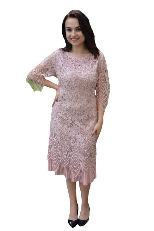 Rochie eleganta Eleanor din dantela, D&J Exclussive, Roz Pudra