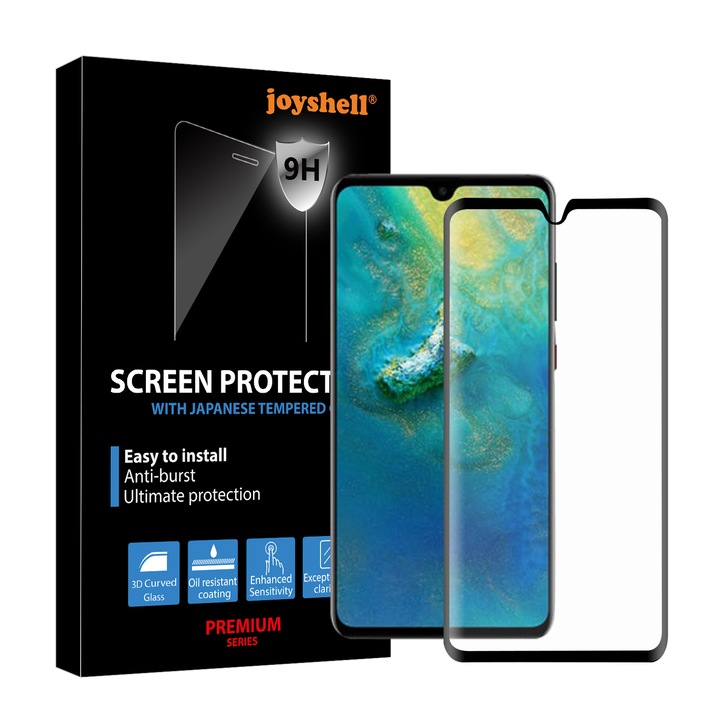 Стъклен протектор за Huawei Mate 20, Full Cover 3D защита на екрана, Joyshell, черен