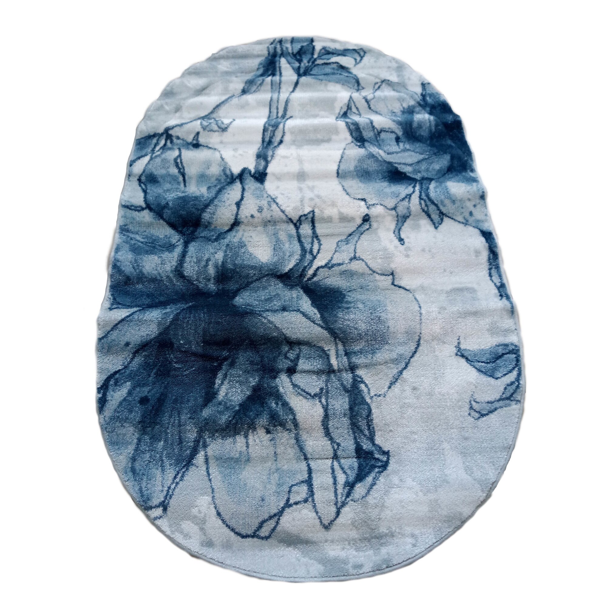 Covor interior Silver 3090 oval , 100x170cm, polipropilena heat set, inaltime plus 10 mm, flori albastre