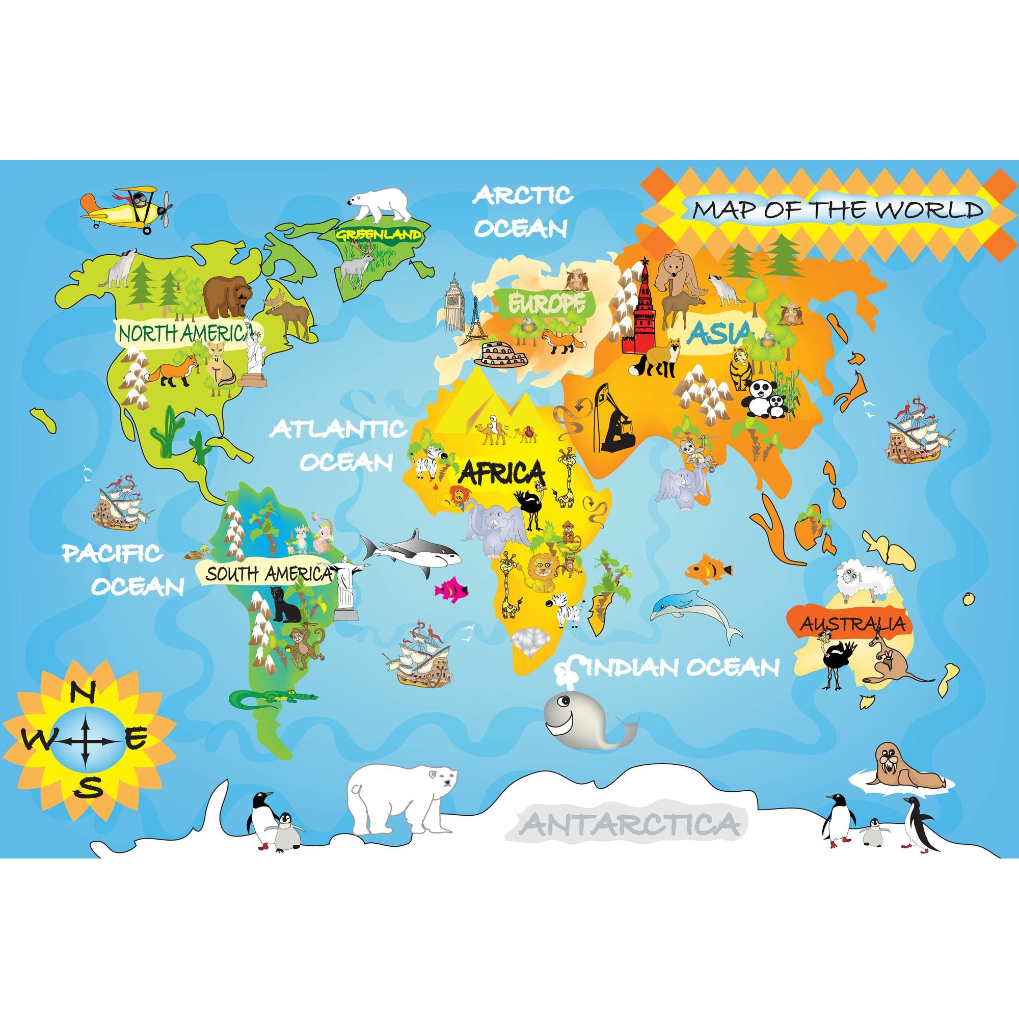 Карта с материками и странами. Географическая карта для дошкольников.