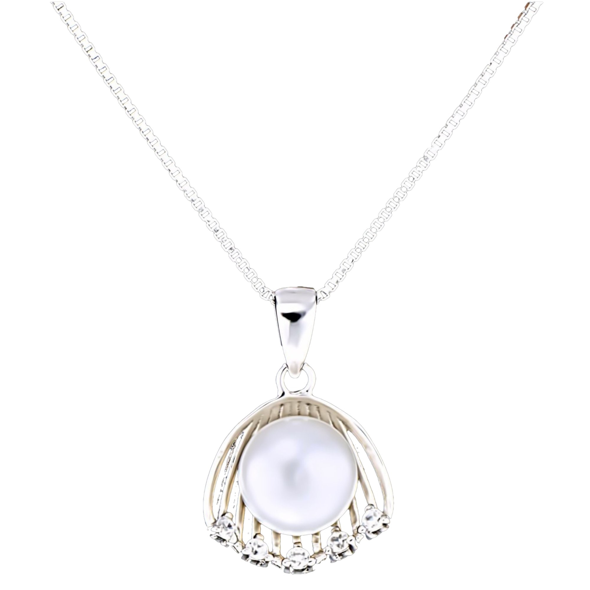 Colier din Argint 925 cu Perla Naturala si Diamante, Eva White