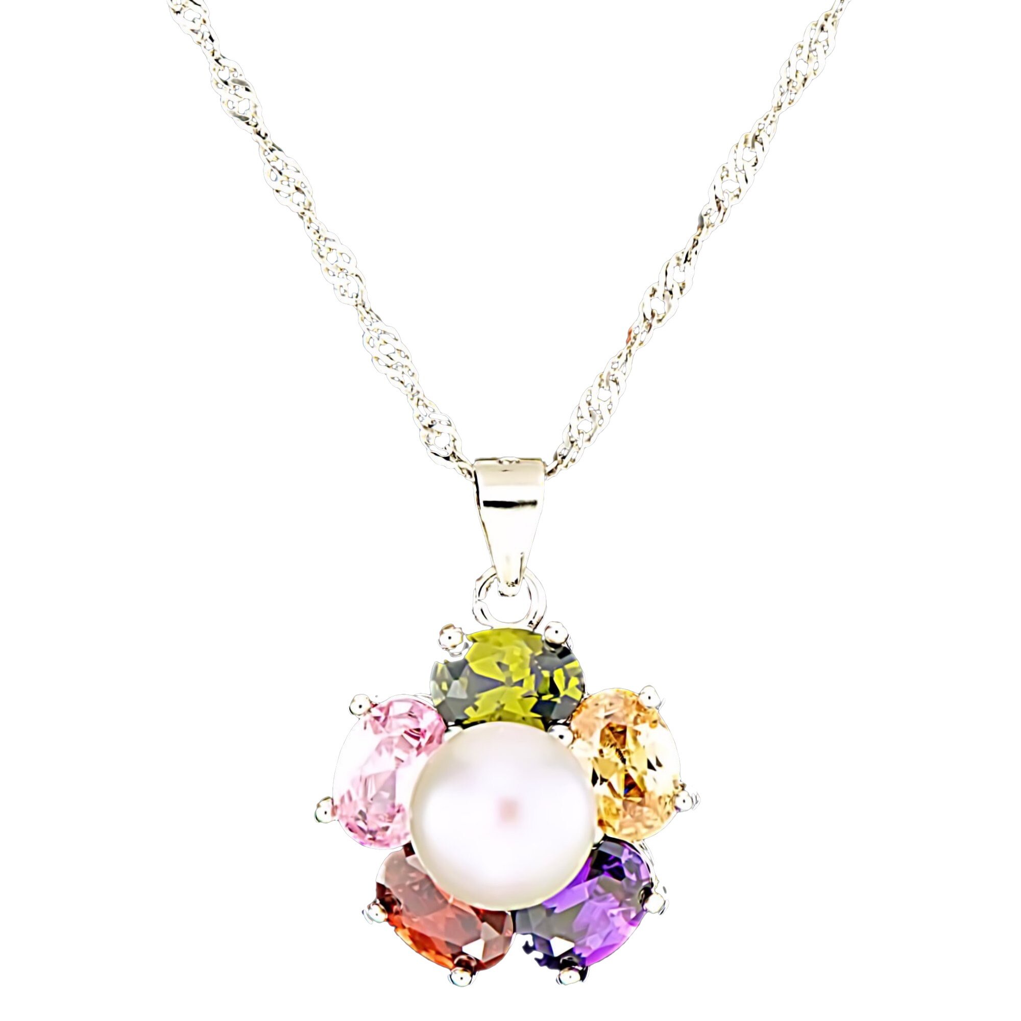 Colier din Argint 925 cu Perla Naturala si Diamante, Flower