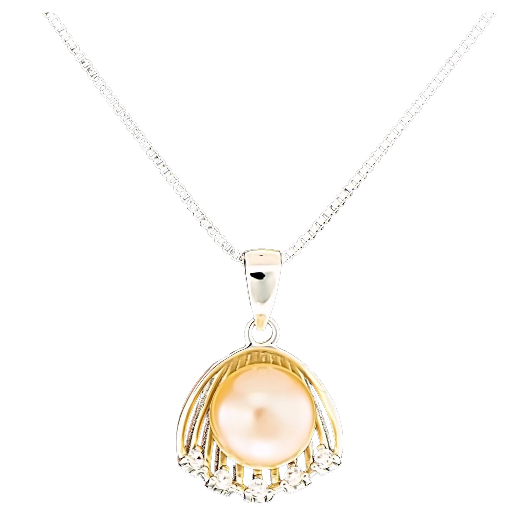 Colier din Argint 925 cu Perla Naturala si Diamante, Eva Pink