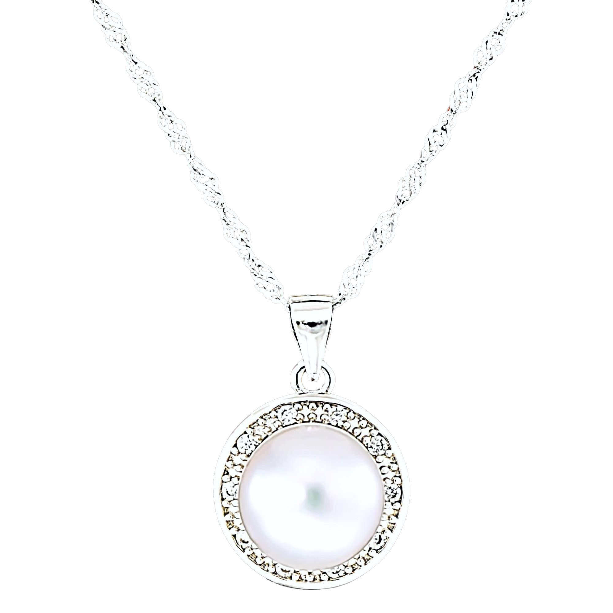 Colier din Argint 925 cu Perla Naturala si Diamante, Cristina White