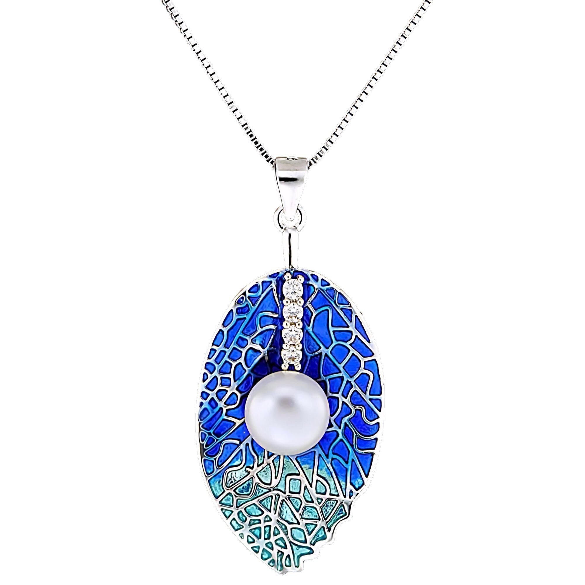 Colier din Argint 925 cu Perla Naturala si Diamante, Azure