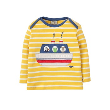 Bluza, Bobby Applique Top Sun Yellow Breton Boat, Frugi, bumbac organic, baieti, 6-12 luni Bluza, Bobby Applique Top Sun Yellow Breton Boat, Frugi, bumbac organic, baieti, 6-12 luni