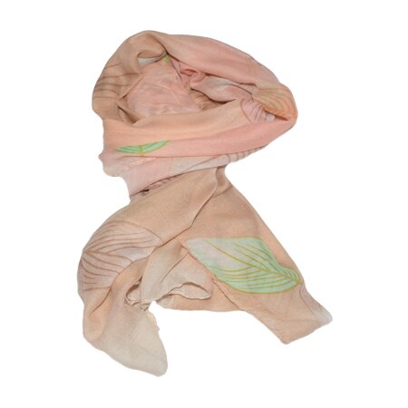 Esarfa moderna din vascoza, culoare piersica design de frunze, D&J Exclussive