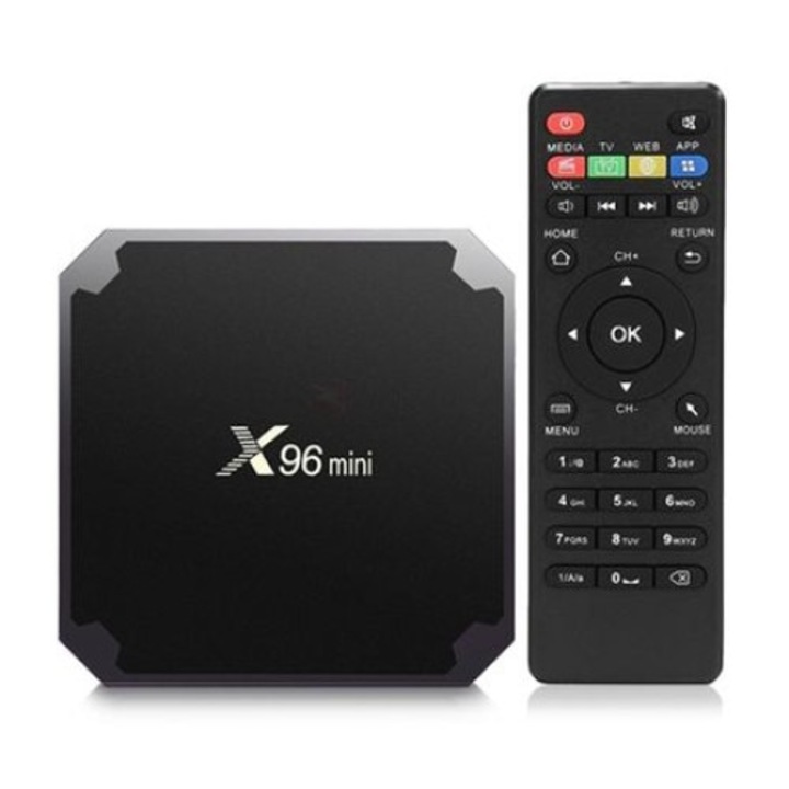 Mini PC TV Box X96 Mini, 4K, 1GB RAM, 8GB, HDMI, Wi-Fi, Quad-Core Arm Cortex Amlogic, IR incorporat, Android 7.1, Negru