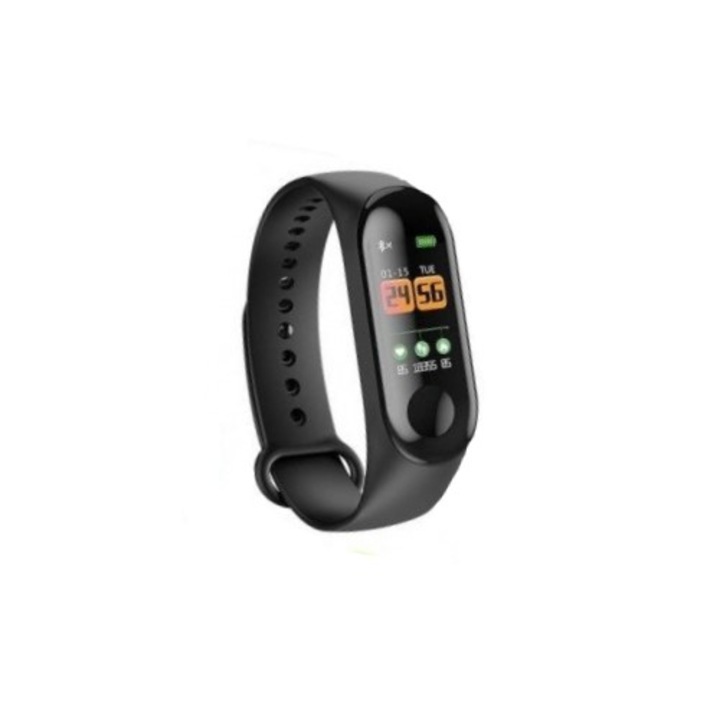 M3 Bratara Fitness Impermeabil Inteligenta cu Monitorizare al Pulsului, Arderea caloriilor, Tensiunea arteriala, Negru