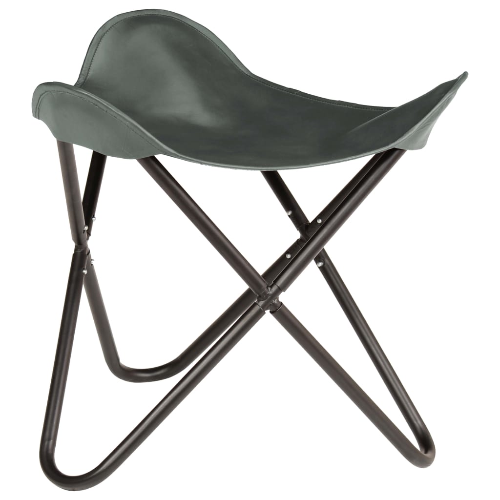 Taburet tip fluture, vidaXL, Piele de capra/Otel, 49 x 49 x 45 cm, Gri