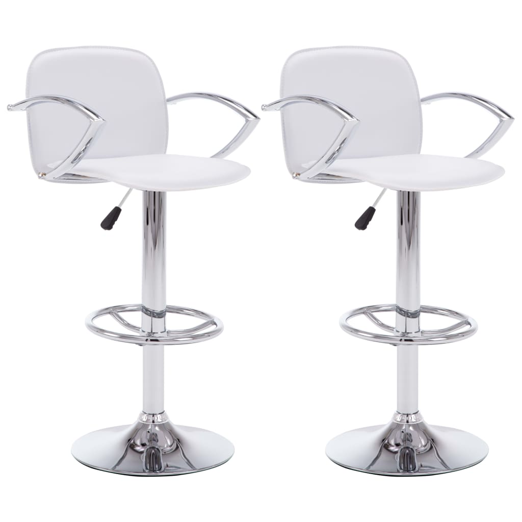 Set de 2 scaune de bar, vidaXL, Piele artificiala, otel, Alb, 55 x 45 x (88-109) cm