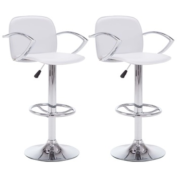 Set de 2 scaune de bar, vidaXL, Piele artificiala, otel, Alb, 55 x 45 x (88-109) cm Set de 2 scaune de bar, vidaXL, Piele artificiala, otel, Alb, 55 x 45 x (88-109) cm