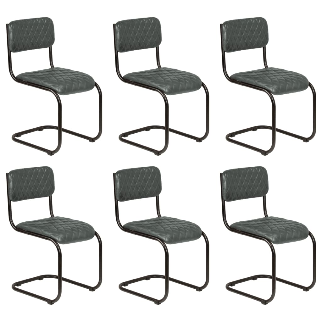 Set de 6 scaune de bucatarie, vidaXL, Tapiterie piele, Gri, 40 x 54 x 85 cm