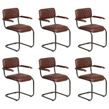Set de 6 scaune cu manere de bucatarie, vidaXL, Tapiterie piele, Maro, 40 x 54 x 85 cm