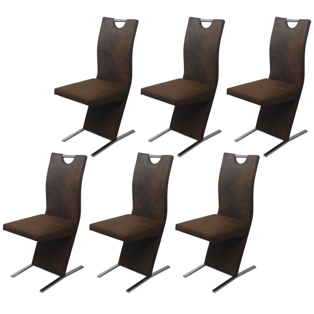 Set de 6 scaune de bucatarie, vidaXL, Tapiterie textila si cadru otel, Maro, 40,5 x 61 x 99 cm